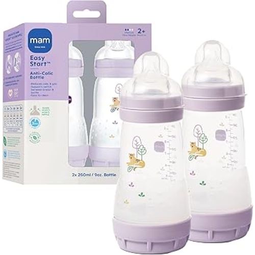 MAM Easy Start Anti-Colic Baby Bottle 9 oz, Medium Flow, Breastfeeding-Like Silicone Nipple Bottle, Reduces Colic, Gas, & Reflux, Easy-to-Clean, BPA-Free, Vented Baby Bottles for Newborns, 2+ Months