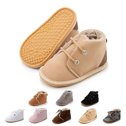 Baby Unisex Warm Snow Boots Newborn Leather Fur Lace Up Ankle Anti-Slip Rubber Texture Sole Toddler Prewalker Winter Crib Shoes