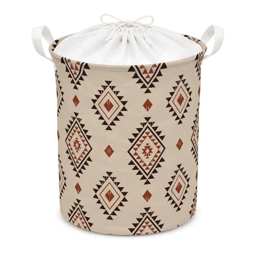 Boho Aztec Western Laundry Basket, Aztec Bathroom Decor, Western Native Ethnic Tribal Laundry Hamper Waterproof Storage Bin Organizer for Bathroom Bedroom Clothes