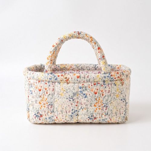 Alilang Quilted Floral Storage Basket with Handles for Home Organization - White