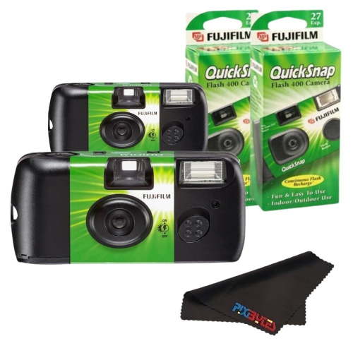 Fujifilm QuickSnap Flash 400 Disposable 35mm Camera (2 Pack) + BuzzPhoto Microfiber Cloth