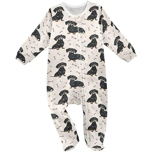 Baby One-Piece Footies Grey Black Short Haired Dachshund Dogs Sleeper Pjs Footed Bodysuit Rompers Zipper 3M