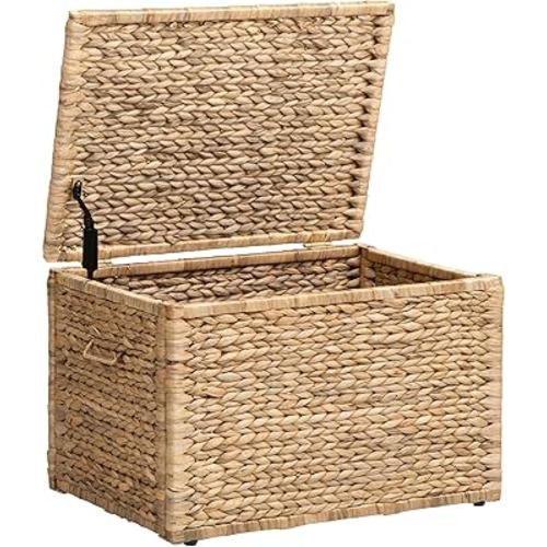 eHemco Heavy-duty Water Hyacinth Wicker Storage Trunk with Metal Frame, 23.3 by 16.5 by 15.2 Inches, Natural