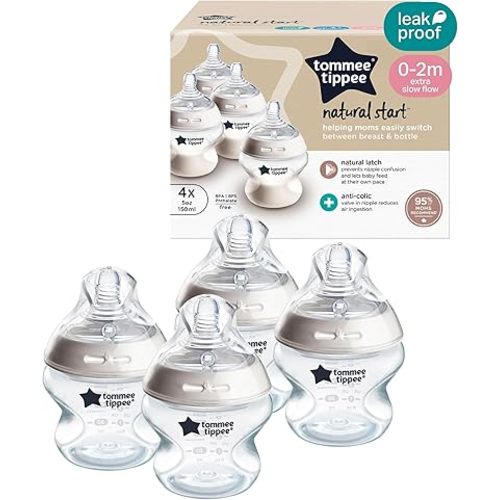 Tommee Tippee Natural Start Anti-Colic 5 oz BPA Free Baby Bottles, 0+ Months, Slow Flow Breast-Like Nipple, Self Sterilizing, Designed for Seamless Transition Between Bottle and Breast, Pack of 4