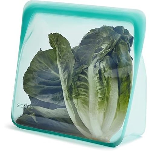 Stasher Premium Silicone Reusable Food Storage Stand-Up Bag Mega, Aqua, Microwave, Sous Vide, Dishwasher, Oven and Freezer Safe, BPA Free, Leak-free, Eco-friendly, 104 Oz