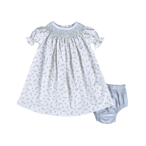 MIA-840 Mia Blue Floral Pima Hand Smk Bishop Dress – Baby Loren