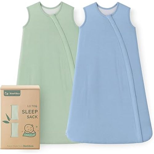 Yoofoss Rayon Made from Bamboo Baby Sleep Sack 0-6 Months TOG 0.5 Baby Wearable Blanket, Super Soft Infant Toddler Sleeping Sack 2-Way Zipper, Blue&Green