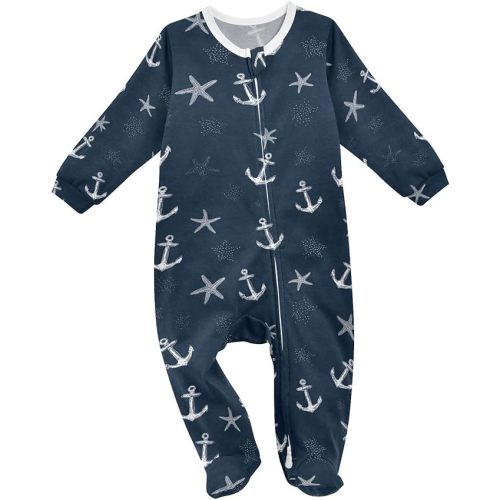 Plaaee Unisex-baby One-piece Footie,Anchor and Starfish Zip Up Jumpsuit Footed Sleep and Play 3-24M