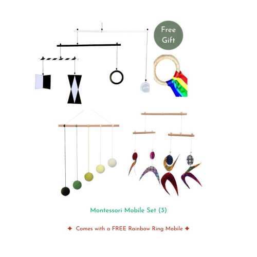 Montessori Mobile Set 3 pieces, Gobbi, Munari, Dancer Mobile, Baby newborn gift, Hanging mobiles, Free gift rainbow ring