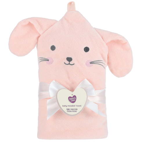 Parent's Choice Bunny Hooded Towel, Pink, 30" x 30"