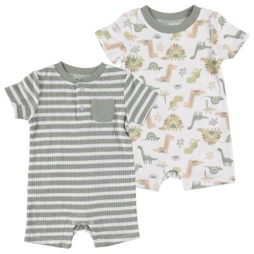 Chick Pea Gender Neutral Baby Short Sleeve Romper 2 PC Set, Color: Trendy green, Size: 0-3 months