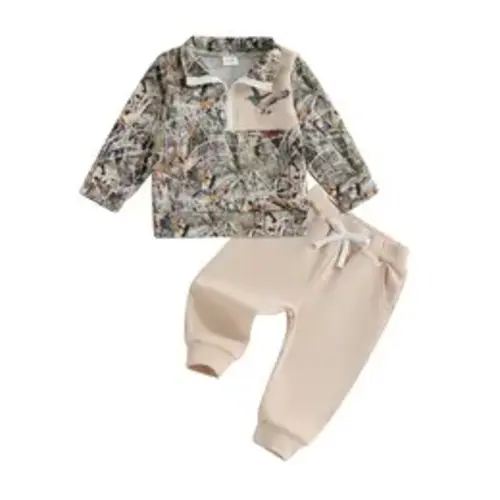 Babamoon Toddler Baby Boy Fall Hunting Outfits Half Zip Long Sleeve Animal Mallard Duck Print Pullover Tops Camouflage Pants 2Pcs Wild Clothes Set - TikTok Shop