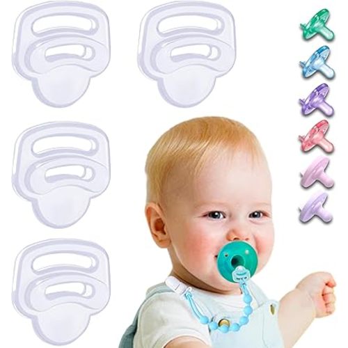 Silicone Pacifier Clip Adapter Ring for Philips Avent Soothies, 4 Pack 100% Food-Grade Silicone Binky Clips Holder Adapter Ring Competible with Soothie, BPA-Free Soft Flexible Safe Durable,Transparent