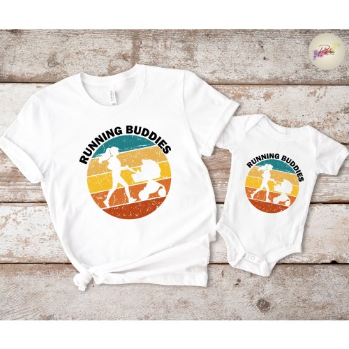 Running Buddies Matching T-Shirt, Athletic Mommy and Me Shirt, Marathon Athlete Mama Shirt, Runner Mom Gift Tee, Fitness Enthusiasts Shirt