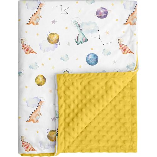 Baby Blankets for Boys Girls, Yellow Dinosaur, 30x40 | Soft Cozy Fleece Receiving Blanket for Newborn & Toddler, 3D Minky Dotted Backing, Breathable for Crib, Stroller & Tummy Time