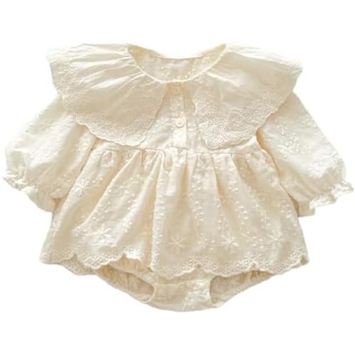 Baby Girl Long Sleeve Lace - Hemmed Cotton Blend Bodysuit Dress - Ideal for 3M - 2T