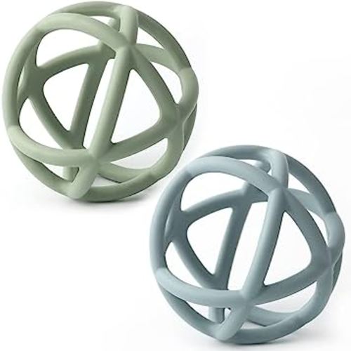 Teething Toys, TOPGOMES Baby Teether Toys, BPA Free Silicone Soft Ball Easy to Hold Teether for Babies Ages 6 Months+ 2 Pack (Sage+Ether)