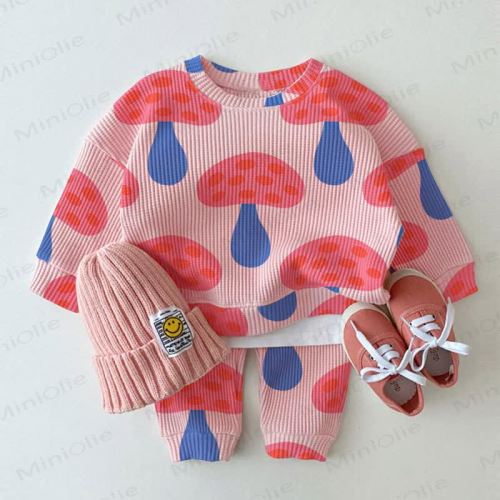 Baby Toddler Girl Mushroom Pink Sweatshirt 2-piece Set