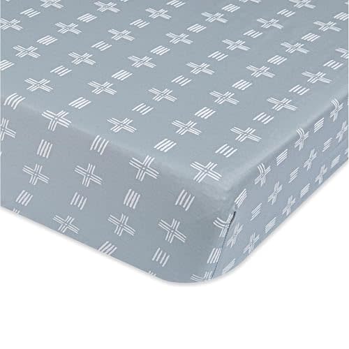 Crane Baby Soft Cotton Crib Mattress Sheet, Fitted Sheet for Cribs and Toddler Beds, Blue River Dash, 28”w x 52”h x 9”d