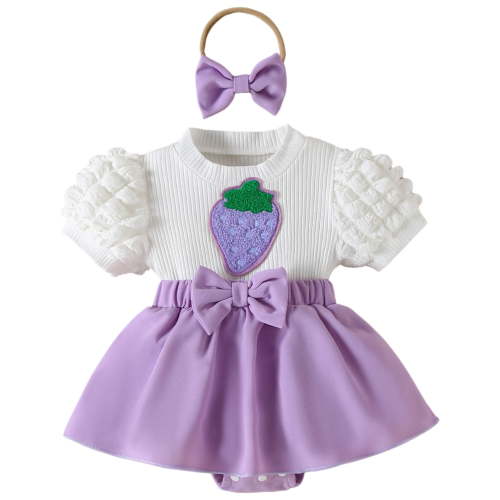 Wxirdiow Rompers for Infant Girls Baby Girls Outfits Short Sleeve Embroidery Romper Ruffle Skirt Shorts with Headband Purple Size,0-3 Months
