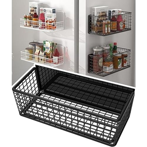 Magnetic Basket Magnetic Fridge Organizer Magnetic Pencil Holder Whiteboard Accessories Home Kitchen Organization (Black-High)