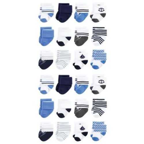 Hudson Baby Cotton Rich Baby Terry Socks 24-Pack, Nautical, 6-12 Months