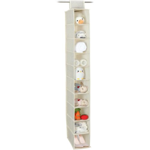 Hanging Shoe Organizer 10 Tier Hanging Shelves for Closet Organizers and Storage System，Foldable Design, for Wardrobe, Baby Clothes Organization and Storage，Beige