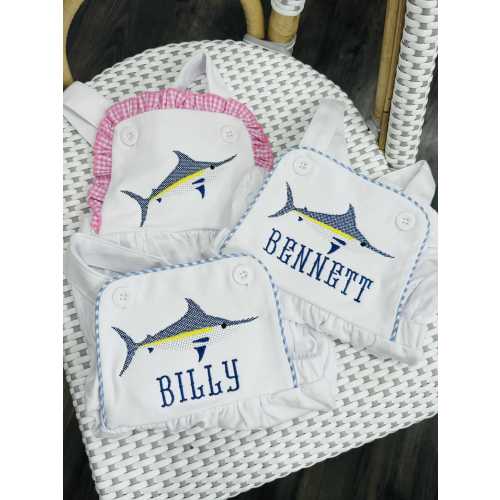 Embroidered Marlin Baby Toddler Summer Sunsuit - Coastal Beach Fishing Outfit