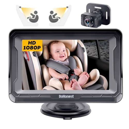 DoHonest Baby Car Camera HD 1080P - Rear-Facing Car Baby Monitor with Night Vision, Adjustable View Angle, Easy Setup, Anti-Glare Display, Safety for Kids & Infants