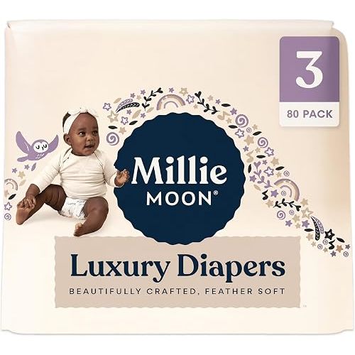 Millie Moon Luxury Baby Diapers, Size 3 (16-28 lbs), 80 Count, Overnight