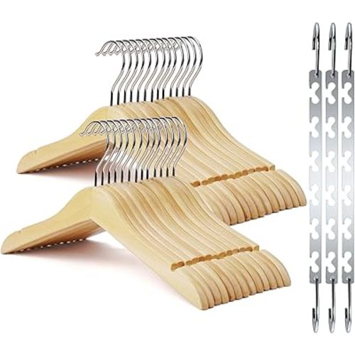 Kids Wooden Hangers 18 Pack Natural and 3 Pack Magic Hangers Set,Space Saving Hanger for Clothes,Children's Wardrobe Essentials,Non-Slip Organizer Hanger Space Saving Set for Closet