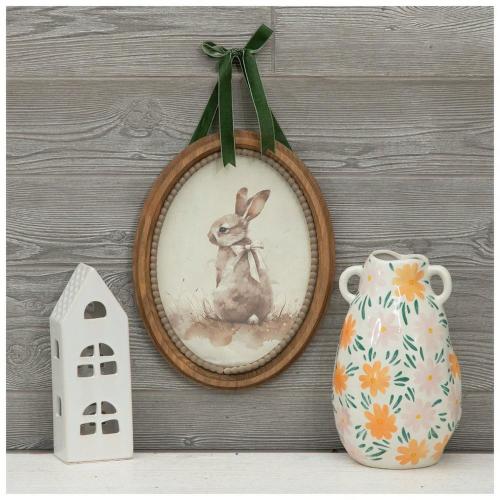 Brown Bunny Oval Wood Wall Decor