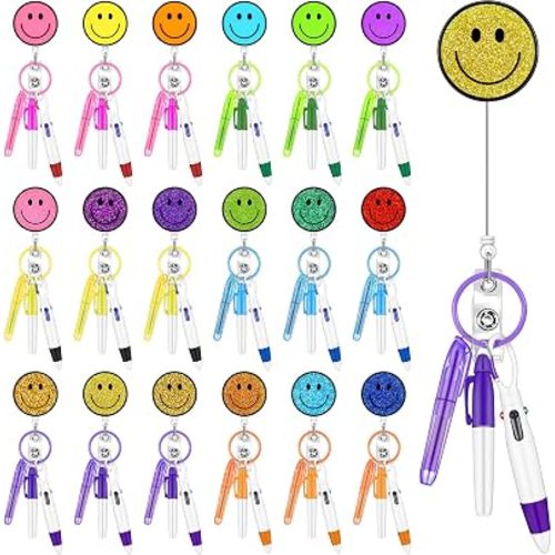 90 Pcs Nurse Badge Accessories, Nurse Pen Set Include Retractable Badge Reel Clips, Ballpoint Pens, Markers, Highlighters, Keychains, Medical Staff Appreciation Gifts, 18 Sets(Smile Face)
