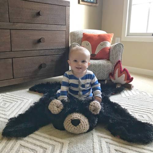 Black Bear Rug in Faux Fur for Forest Nursery Decor