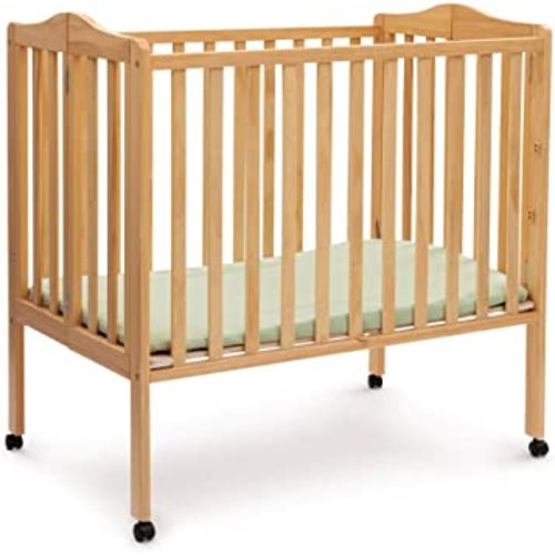Delta Children Folding Portable Mini Baby Crib with 1.5-inch Mattress - Greenguard Gold Certified, Natural