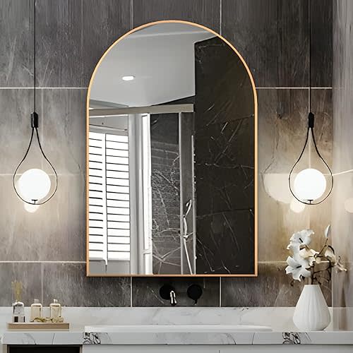 Arched Wall Mirror for Bathroom,20"x30" Arched Mirror Wall Mounted Mirror with Metal Frame, Gold Vanity Mirror Decor for Mantle, Bedroom, Entryway, Living Room