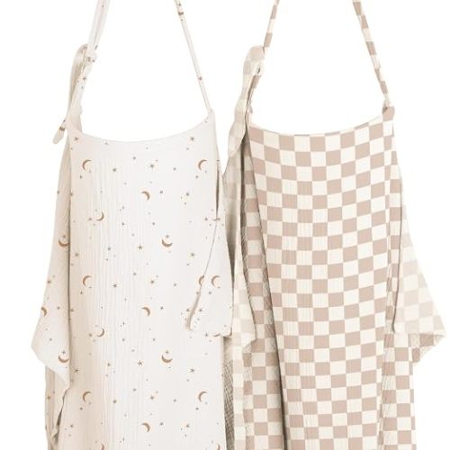 Konssy 2-Pack Muslin Nursing Cover Up for Breastfeeding Mom with Rigid Hoop