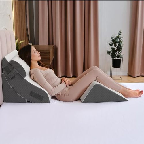 Kolbs Wedge Reading Pillow for Bed, Cushion with Arms for TV, Books, Nursing, Back - Bed Pillow for Sitting Up in Comfort, Plush Backrest. Bed Chair, Sit Up in Comfort (19" Blue)