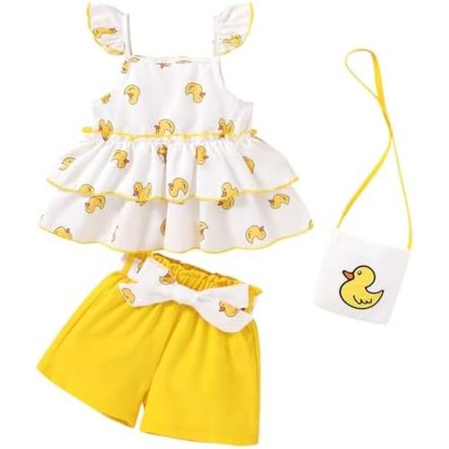 YOUNGER TREE Toddler Baby Girl Clothes Ruffle Sleeveless Strap Dress Tank Shorts Set Summer Outfits With Bag
