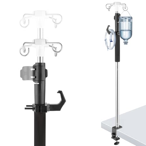 Crilealym Table IV Poles Telescopic,32 to 56In Portable Desktop IV Stand with Storage Bag 4 Hooks IV Bag Holder Frosted Pipe Extension Pole IV Influsion Pole for Home Hospital Clinic (Stainless Steel)