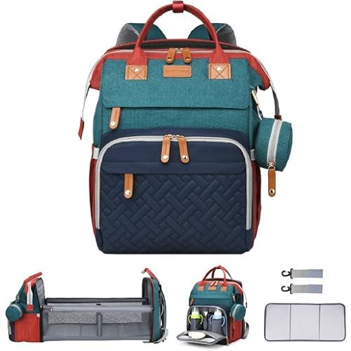Diaper Bag Backpack Diaper Bag Multifunctional Waterproof Diaper Bag with Changing Station Travel Backpack with Changing Pad, Pacifier Case & Stroller Straps(Multicolor)