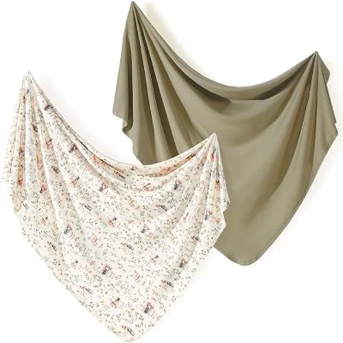 GRSSDER 2-Pack Ultra Soft Stretchy Jersey Knit Baby Swaddle Blankets, 33x44