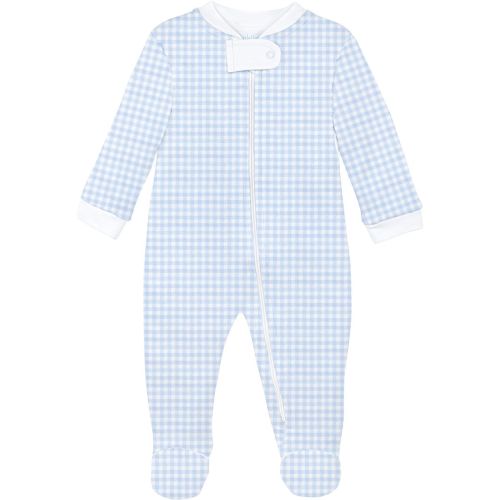 Light Blue Gingham Zipper Footie