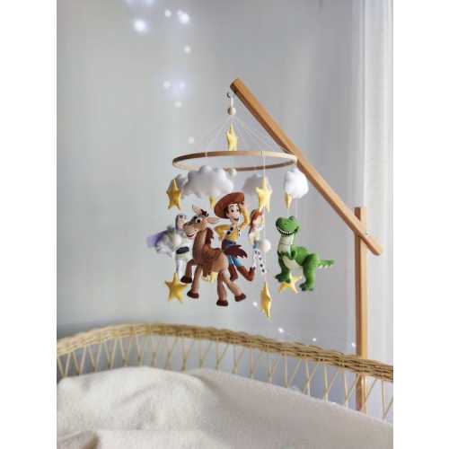 Toy Story Baby Mobile with Woody, Buzz, Rex & Bullseye | Handmade Felt Nursery Mobile |Custom Baby Gift |Adventure Mobile Cowboy Space Theme