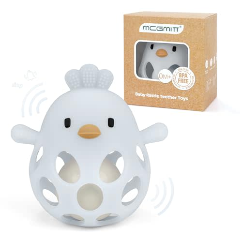 MCGMITT Baby Teething Toys for 3-6 Months, Easy Grasp Silicone Baby Rattles 0-6-12 Months, BPA-Free Food Grade Montessori Sensory Toys, Soft Newborn Infant Teether for Teething Relief