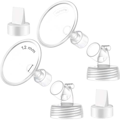 2X 12 mm Maymom Two-Piece Wide Neck Pump Parts Compatible with Spectra S1,Spectra S2 Pumps and 2 Valves; Incl Wide Mouth Flanges; Not Original Spectra Flange; (12mm Flange with Valve)