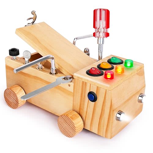 OAKJAR Busy Board for Toddler,Montessori Screwdriver Board Set for Kids,Montessori Toys with LED Light,Wooden Sensory Toys for Toddler 1-6 Year Old Boys & Girls,Christmas & Birthday Gift