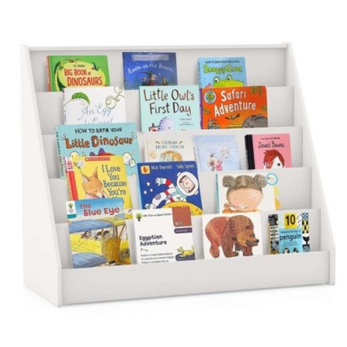 Costway 5 Tier Kids Bookshelf with Anti-Tipping Device Kids-friendly Height for Bedroom White