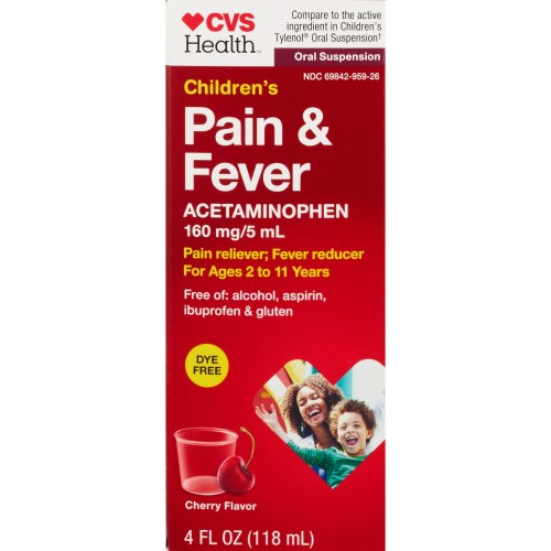 CVS Children's Acetaminophen Dye Free Pain Reliever & Fever Reducer Oral Suspension, Cherry, 4 FL OZ
