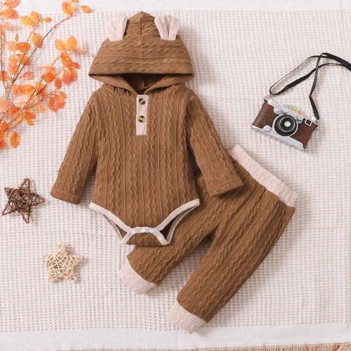 SGFCWSX Girls Clothes Outfits Fall Baby 2 Piece Set Casual Knit Onesie and Pants Sets Brown Size 9 Months
